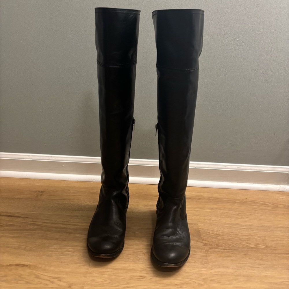 Frye Melissa Over The Knee Boots - Black Leather